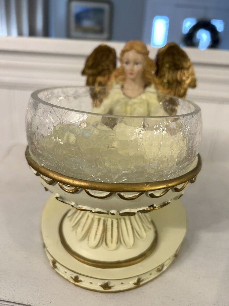 Seasonal Elegance Angel Crackle Glass Candy Bowl New In Box-image