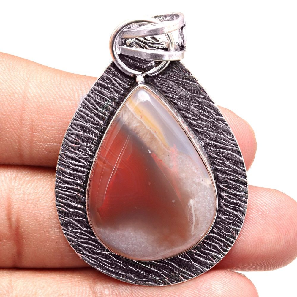 Banded Agate Pendant Silver Jewelry Mother Day Gift 2.25 Inch
