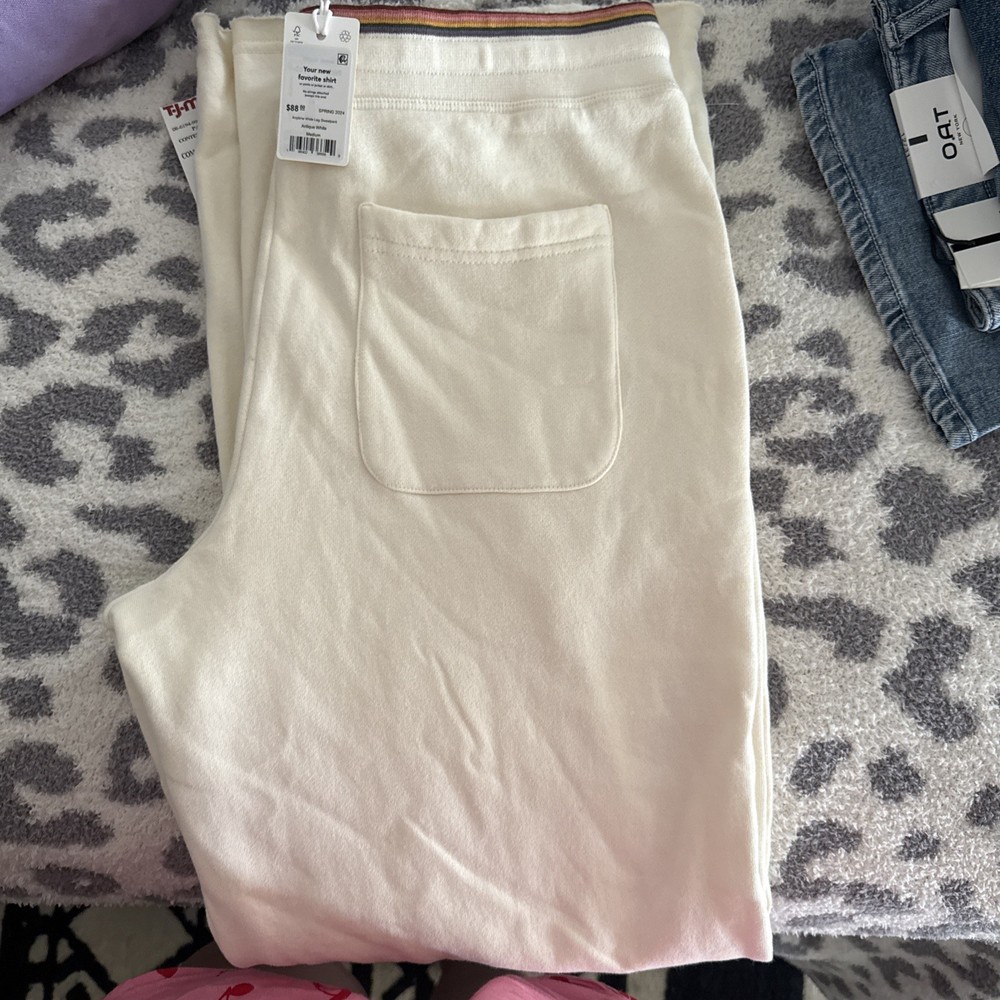 Nwots Marine Layer Cream Sweat Pants With Rainbow Trim Waist M
