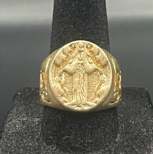 Vintage Antique Estate Gold Tone Virgin Mother Mary Ring - Size 8