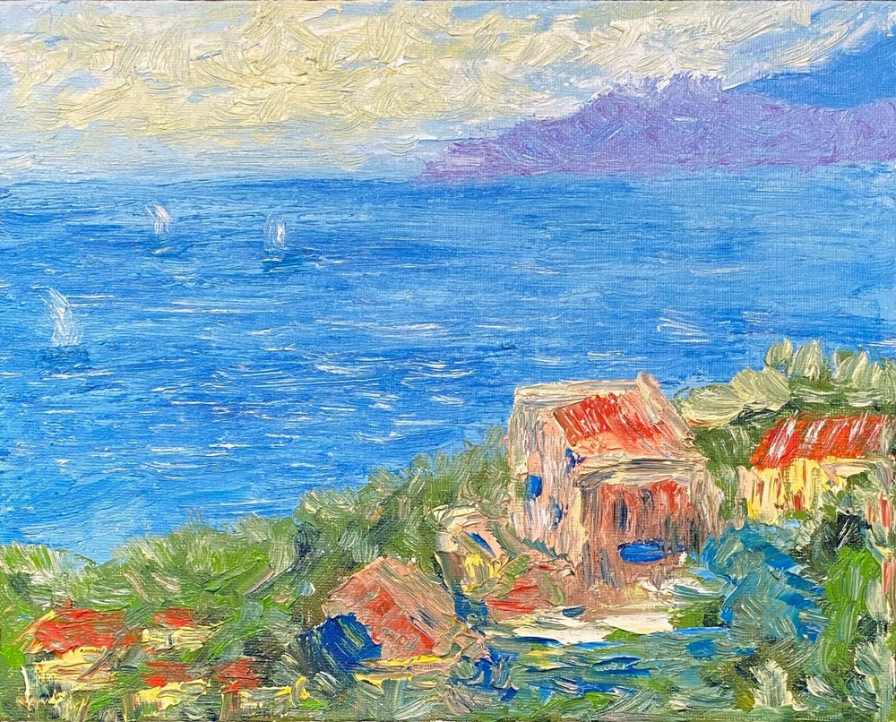 Oil painting ORIGINAL. Impressionist painting of ocean coast Home Decor Fine Art