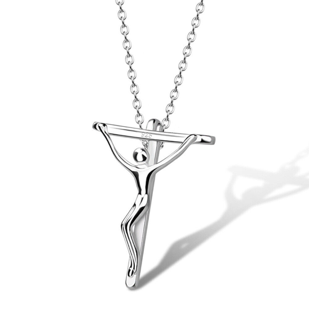 Elegant 925 Sterling Silver Jesus Cross Pendant Necklace Fashion Chain Gift