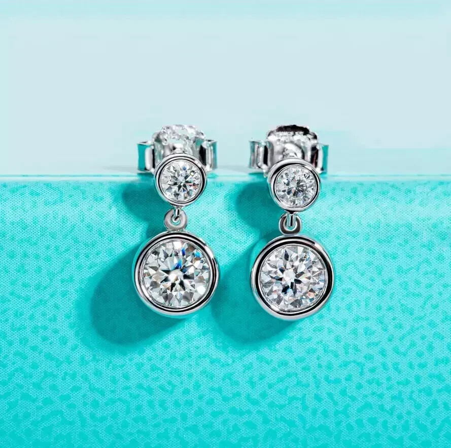 2.00 Ct Round Cut Moissanite Drop Earrings Wedding Earrings 925 Sterling Silver