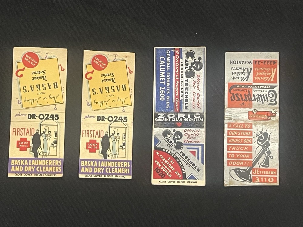 Vintage Matchbook Covers Lot of 4 Dry Cleaning & Carpet Cleaning Ads