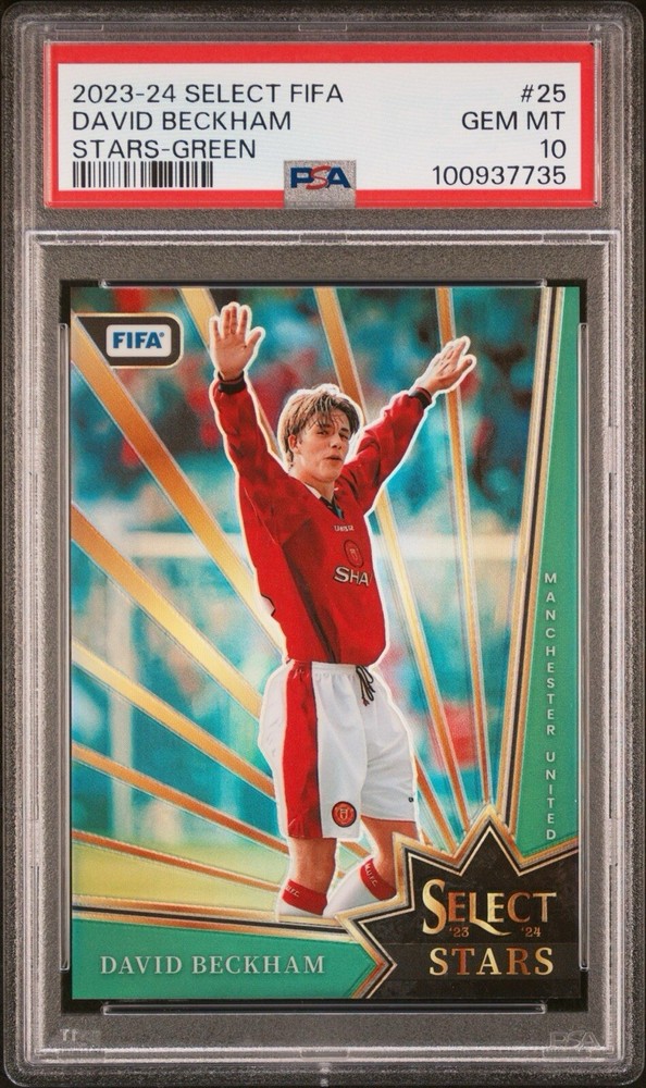 2023-24 Panini Select FIFA David Beckham #25 Green Select Stars /5 PSA 10