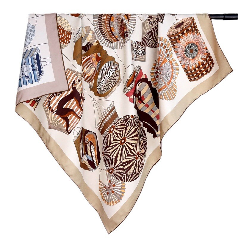 New Spring 2025 Boutique 18 Momme Twill Silk Curled Printed Square Scarf 35'@7
