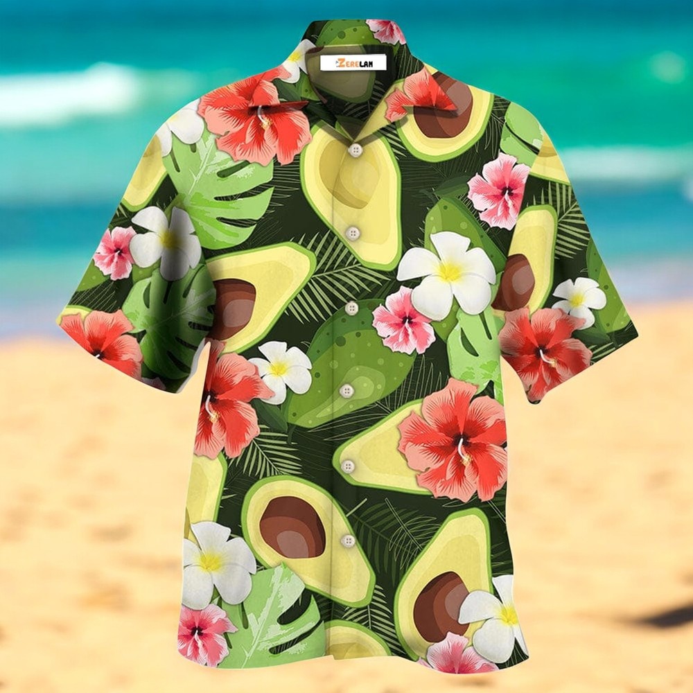 Men's Avocado Tropical Floral Hawaiian Shirt US Size Summer Style New