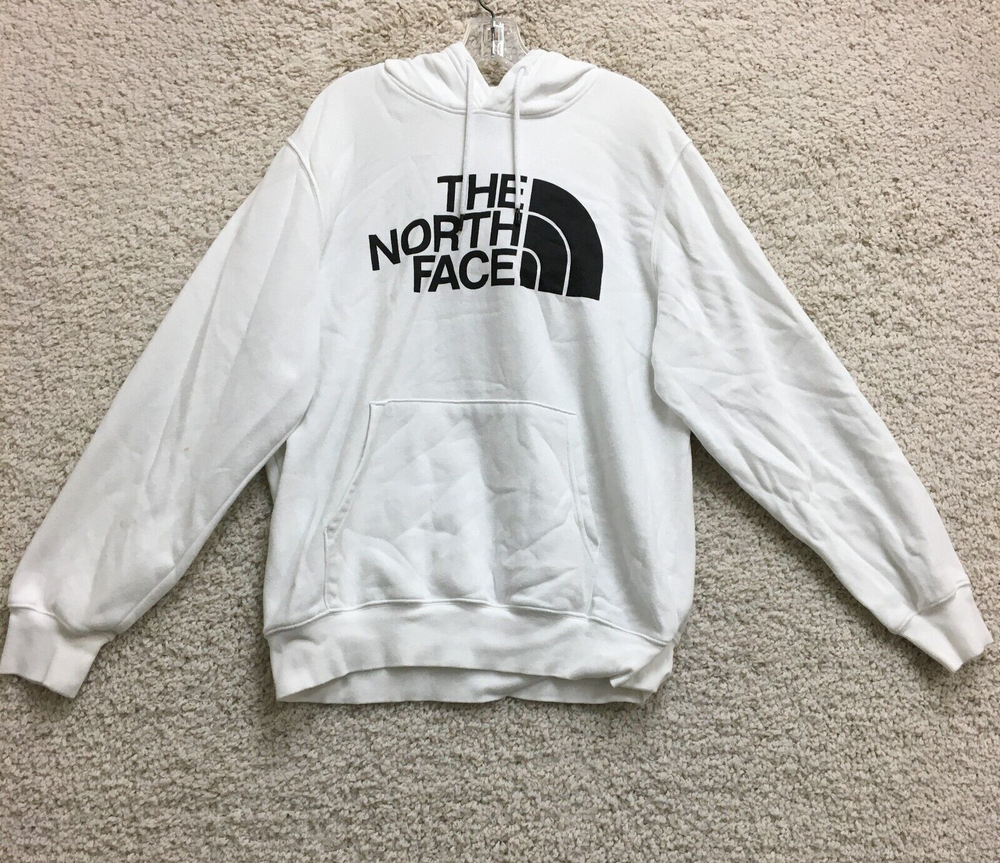 The North Face Mens Large White Hoodie with Graphic Logo Pullover Sweatshirt
