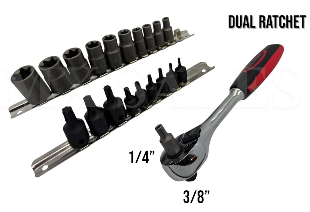 20-Piece Torx Star Bit Set with Dual-Head Ratchet – Male & Female Sockets