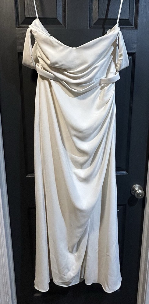 David’s Bridal Draped Off-The-Shoulder Crepe Sheath Gown