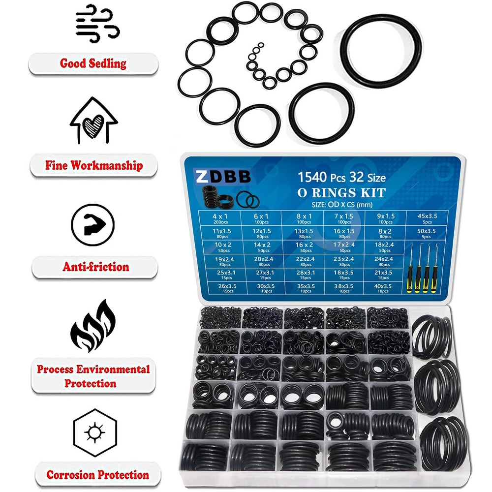 ZDBB 32 Size 1540 Pcs O Rings Assortment Kit Metric Nitrile Rubber Oring Set