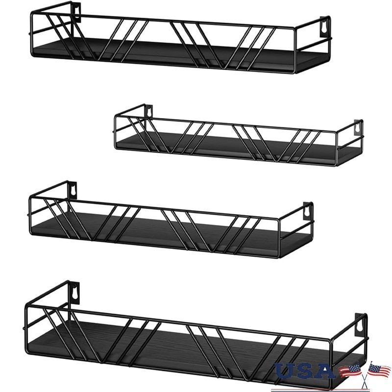 Floating Wall Shelves Metal Wood Storage Bathroom Bedroom Kitchen Organizer New