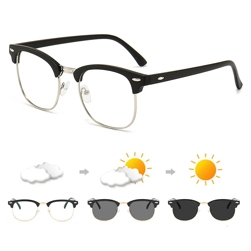Gafas De Sol Fotocromática Clásicas Medio Hombres Mujeres Retro Remache Camaleón