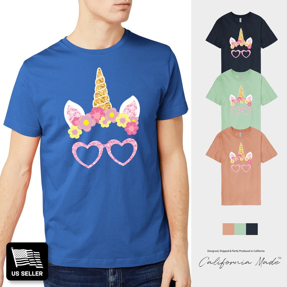 Unisex Casual Pink Unicorn Horse Cool Sunglasses Cartoon Graphic Print T-Shirt