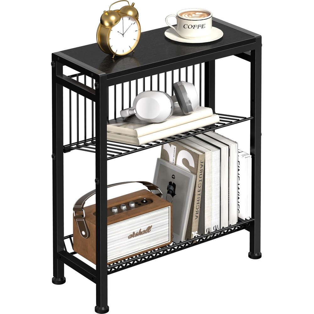 Narrow 3-Tier Side Table for Small Spaces, Slim Nightstand, Black