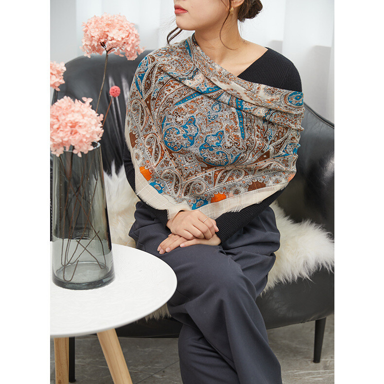 Pure Cashmere Thin Oblong Scarf Wrap Shawl Digital Printing Soft Delicate 39