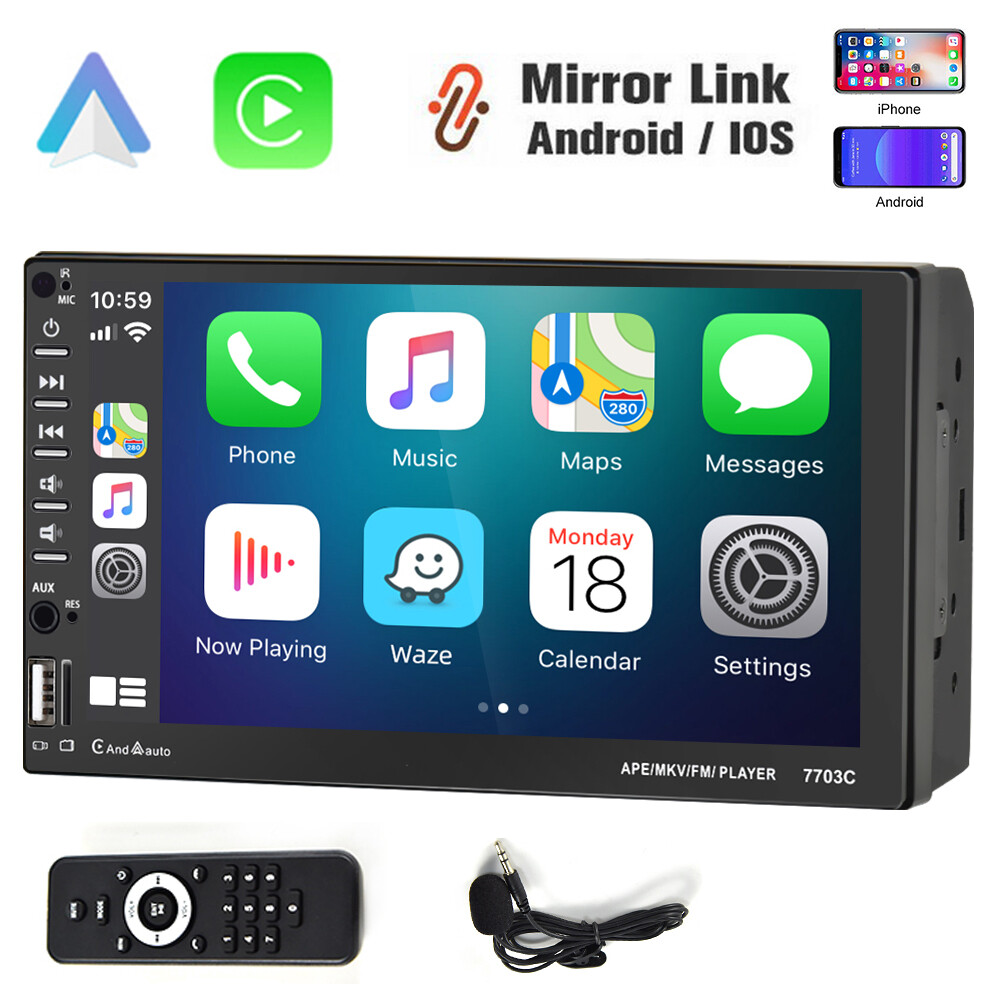 7-inch Double DIN Apple CarPlay Bluetooth Touchscreen MP5 Car Stereo