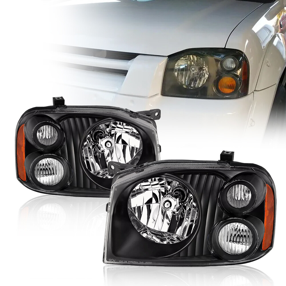 For 2001 2002 2003 2004 Frontier XE Headlights Assembly Pair Black Housing Amber