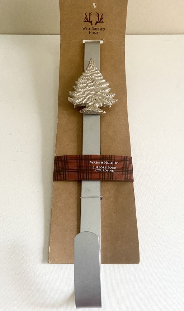 New! Well Dressed Home -  Christmas Tree SILVER Toned Metal Wreath Holder 15”