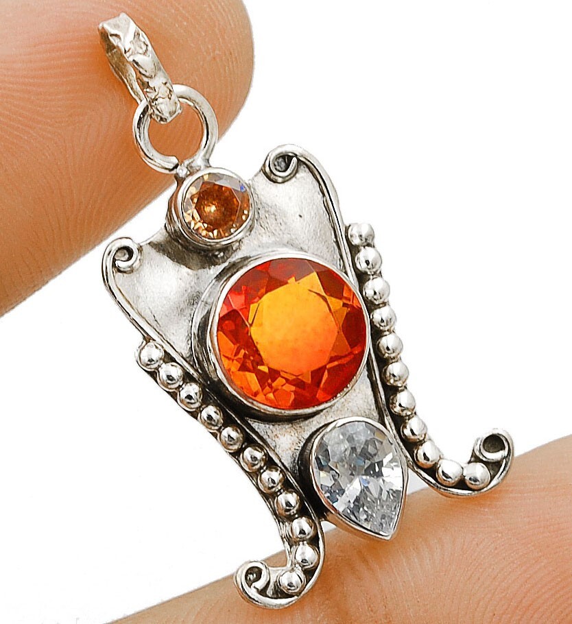 2CT Tourmaline Quartz & Treated Sapphire Sterling Silver Pendant B13-7  