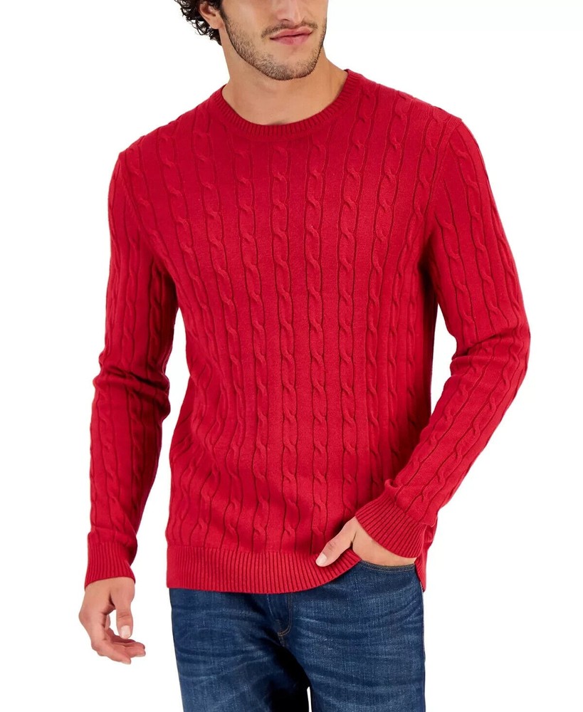 Club Room Men's Cable-Knit Cotton Warm Sweater Ablaze Red Size M