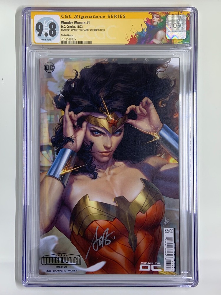 WONDER WOMAN #1 CGC 9.8 SS ARTGERM VAR 2023 DC Custom Label Stanley Lau