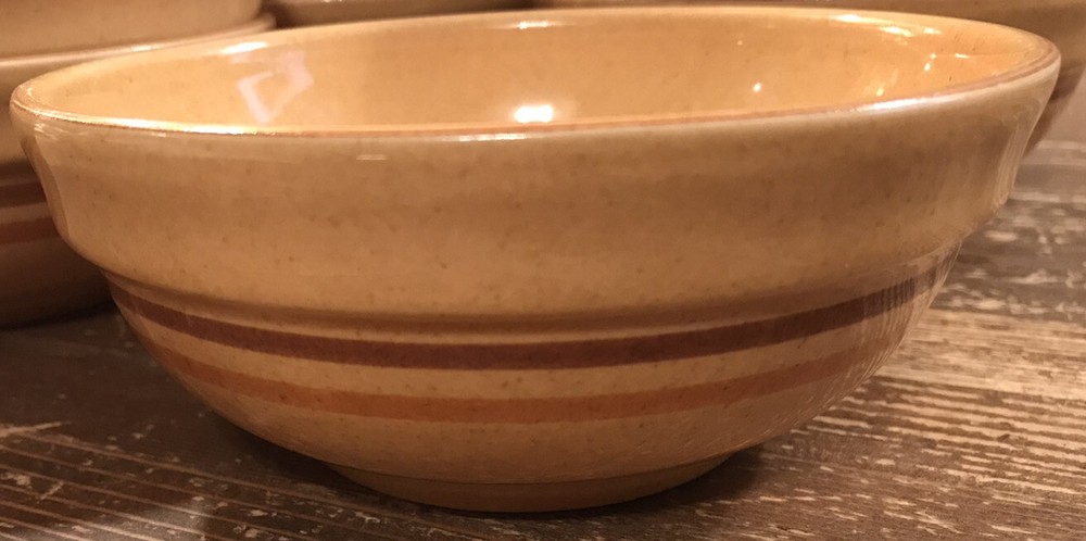 Pfaltzgraff America Soup Cereal Bowl Yelloware Pottery Brown Stripe 009