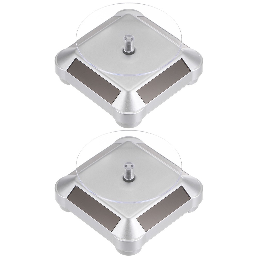 2pcs Solar Display Stand Turntable 360° Rotating Double Use ABS Silver Tone