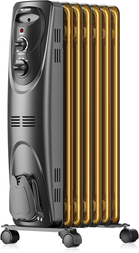 Oil Filled Radiator Heater for Indoor Use Large Room Safe with Thermostat, 1500W