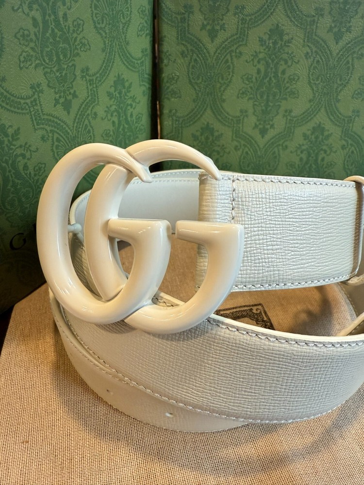 GUCCI  MARMONT DOUBLE GG BUCKLE WHITE LEATHER BELT SIZE 80 CM FIT'S 26/28 WAIST