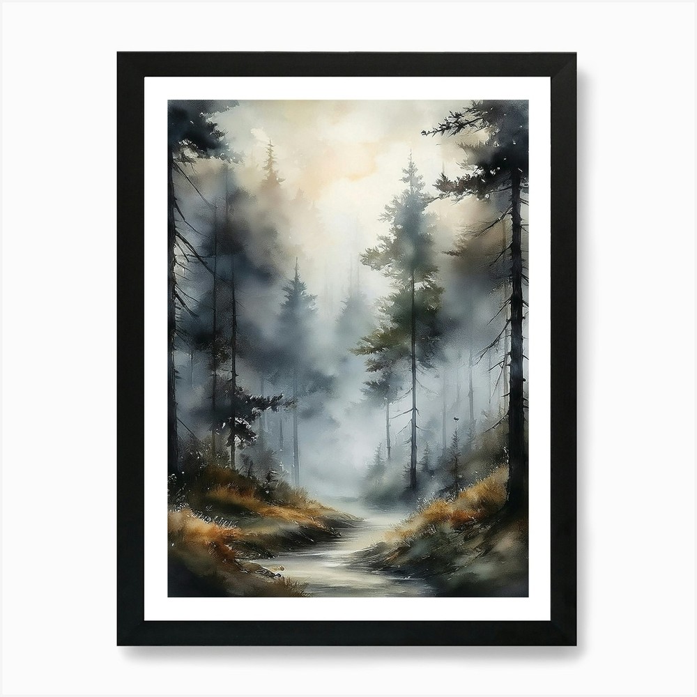 Misty Trees Wall Art Print, Misty F Framed Wall Art Poster Canvas Print Picture