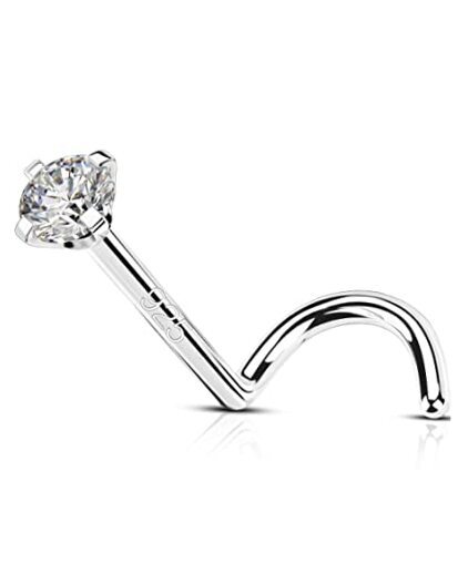 925 Sterling Nose Stud, Bone L Screw Shaped Nose Rings, 20G Nostril Silver