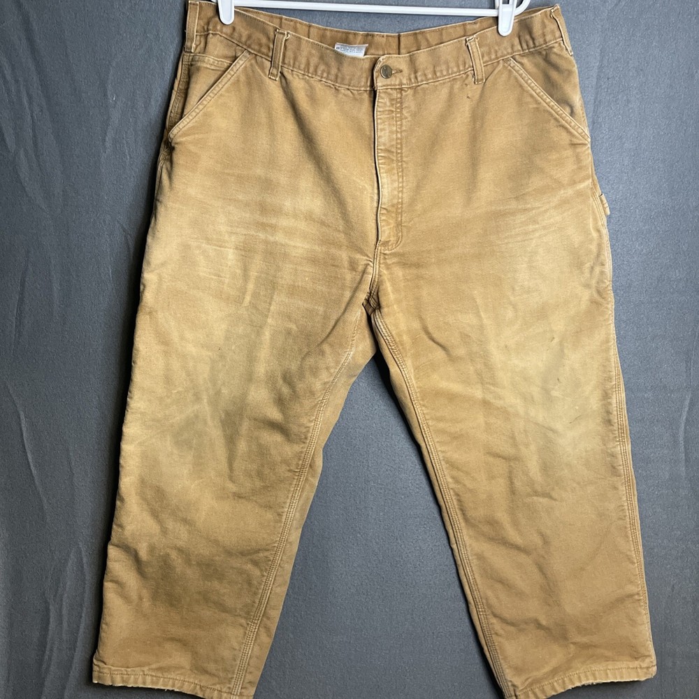 Carhartt B111 Brn Canvas Work Pants Flannel Blanket Lined Distressed 42x30