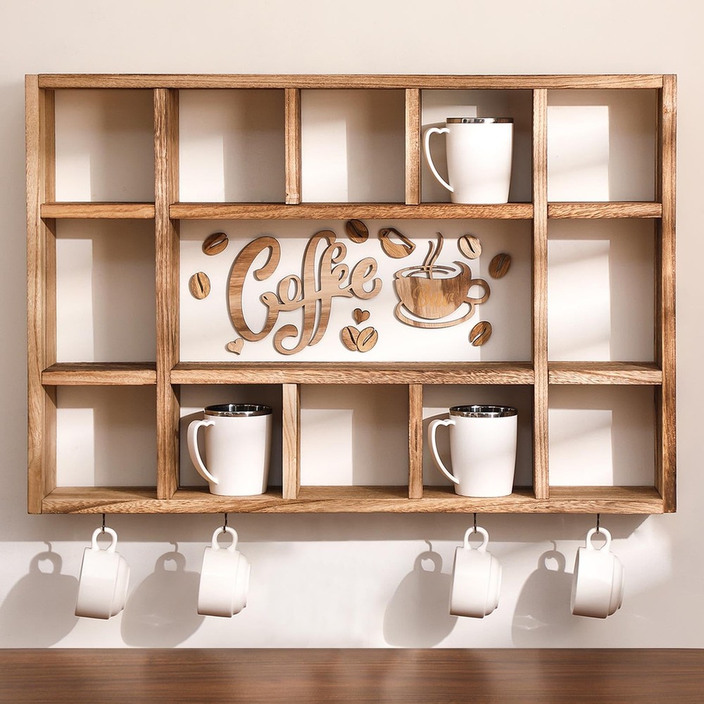 Oversize Coffee Mug Display Shelf for Wall Wood Coffee Mug Rack Wall Mounted ...