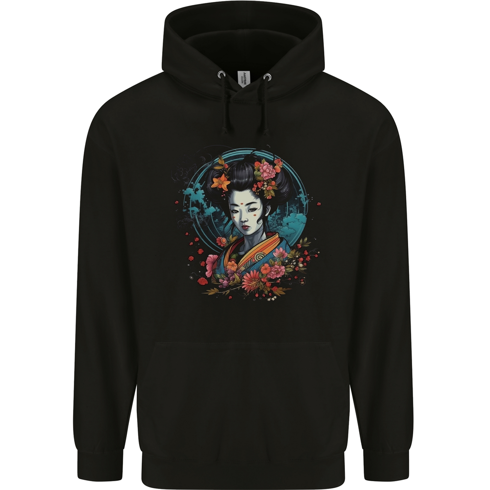 Geisha Girl With Flowers Fantasy Mens 80% Cotton Hoodie