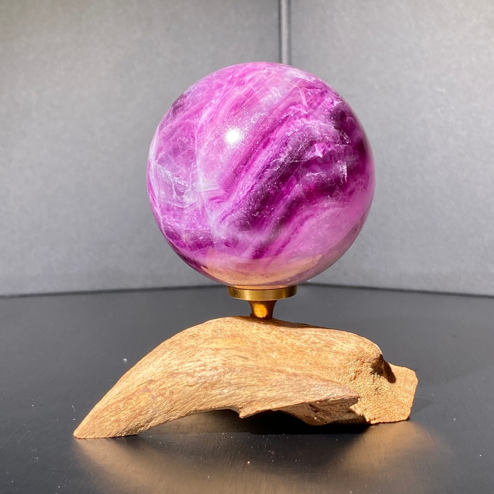 301g Natural Fluorite Ball Colorful Quartz Crystal Gemstone Healing Stone with Stand