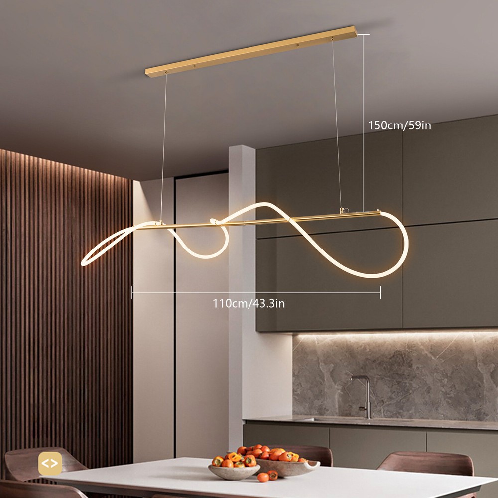 60W Modern Linear LED Chandelier Ceiling Lamp with Wave Design