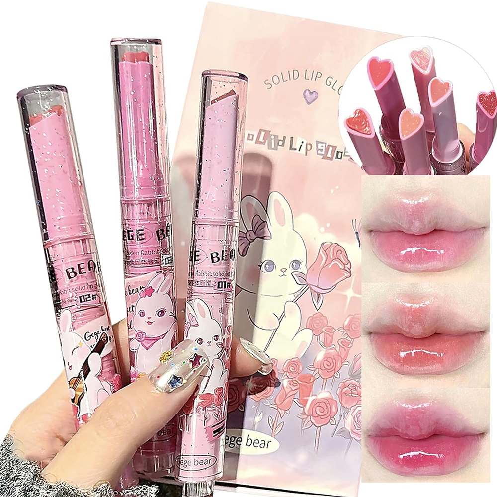 3 Colors Jelly Lipstick Gift Set, Tinted Heart Shape Lip Stain Lip Gloss, Mirror