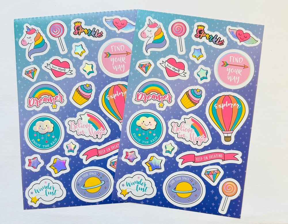 2 Shts Unicorn Dreamer Rainbow Foil Stickers Star Craft Planner Supply Scrapbook