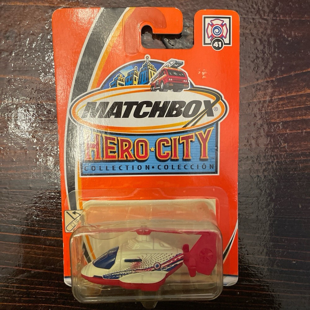 2002 Matchbox Hero City  # 41 - Sea Rescue Helicopter WHITE AND RED New On Card