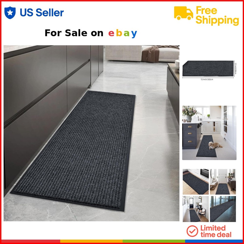 Heavy Duty Waterproof Rubber Doormat 23x72 Gray Indoor Outdoor Rug