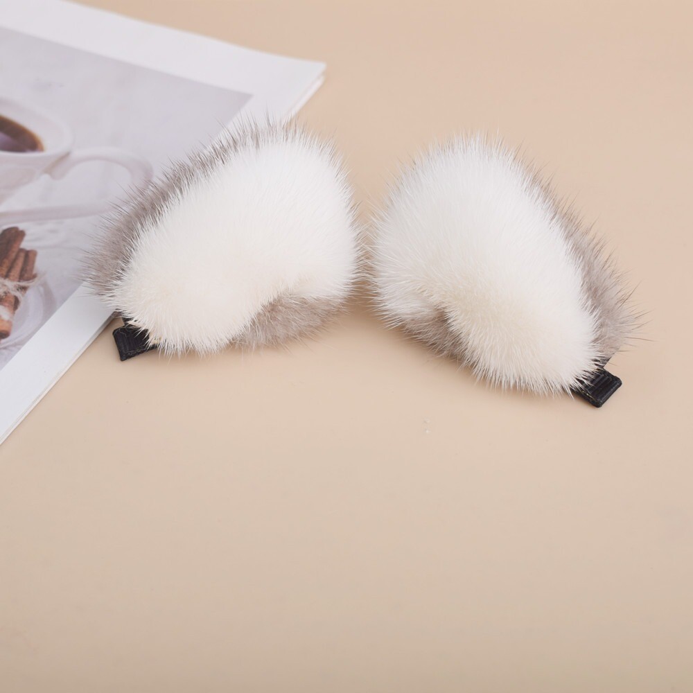 Women's Real Mink Fur Hair Clip Hairpin Bobby Pin Cat Ear Hair Claw Barrette