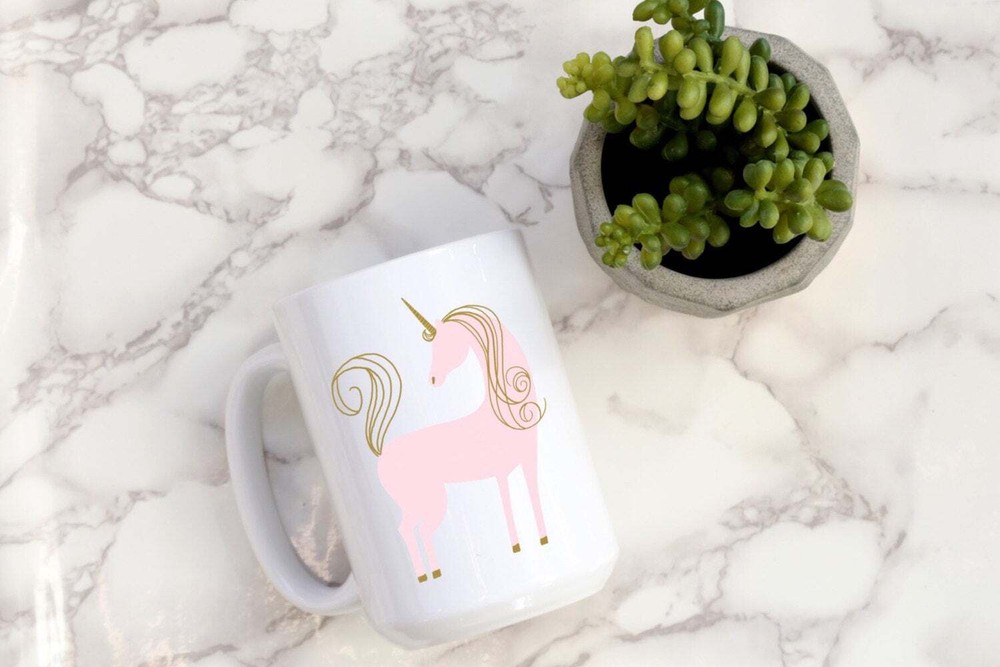 Pink Gold Unicorn Cute Cartoon Coffee Mug with Handle