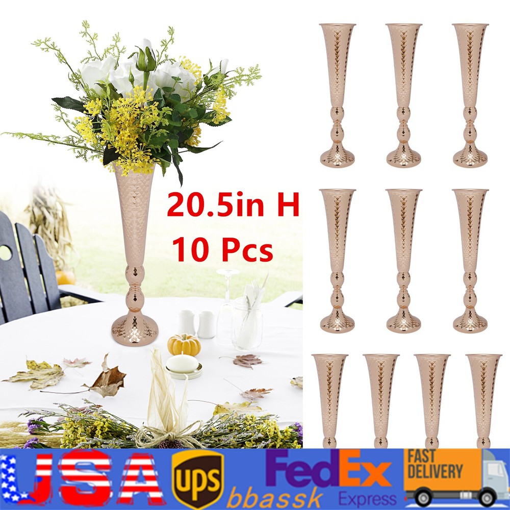 10Pcs 17.3/20.5 Tall Metal Trumpet Vase Silk Floral Wedding Centerpieces Decor