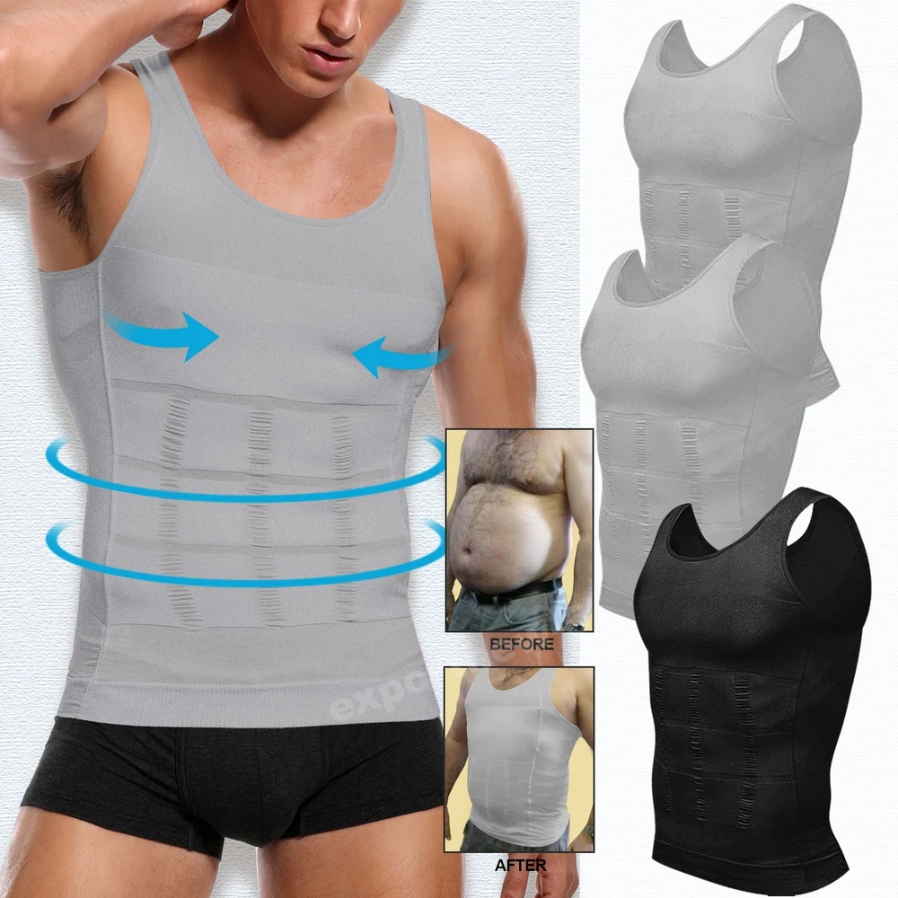 3 Pack Body Shaper Mens Slimming Tummy Vest Compression Shirt Tank Top Shapewear