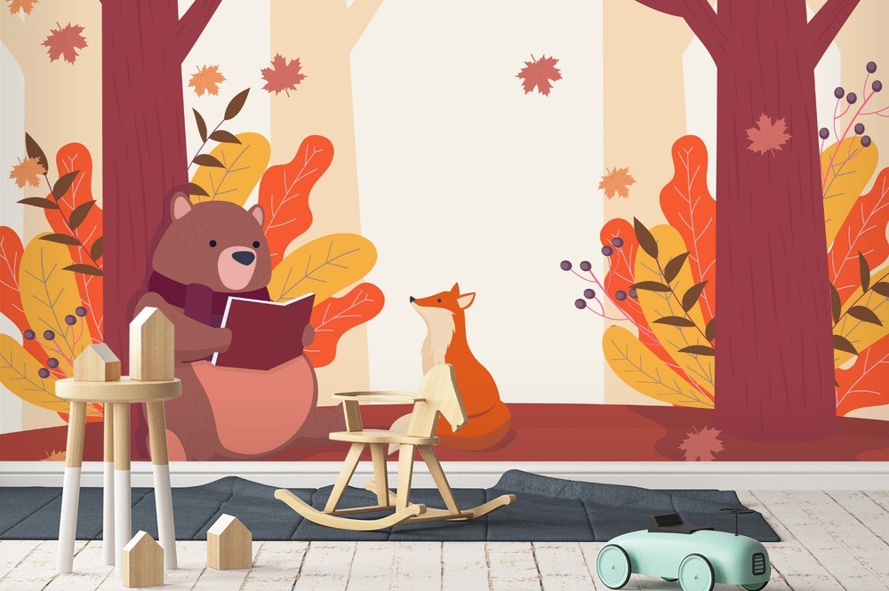 3D Forest Bear Fox Illustration Wall Murals Wallpaper Murals Wall Sticker