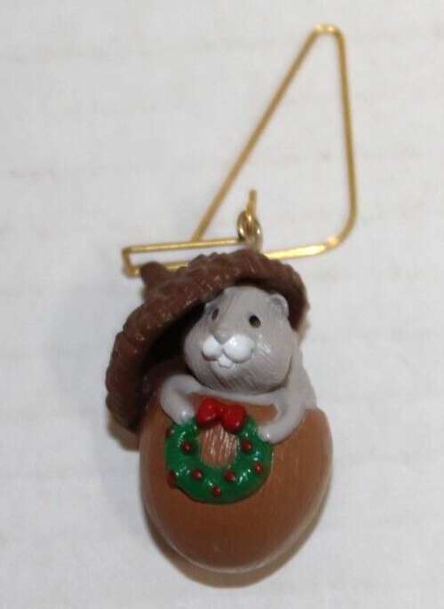 1989 Hallmark Mini Squirrel in Acorn Christmas Ornament with Hanger