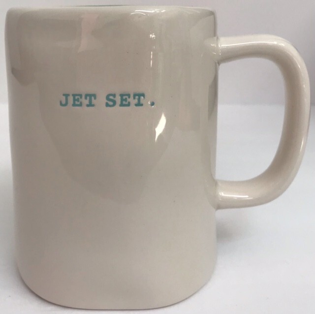 Magenta RAE DUNN Mug Artisan Collection “Jet Set” Coffee Mug  Typewriter Font