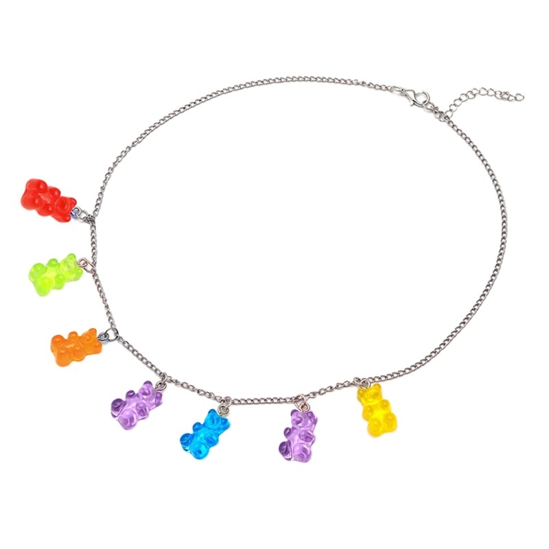7 Colors Gummy Bear Necklace Resin Bear Pendant Necklace for Party Jewelry Gifts