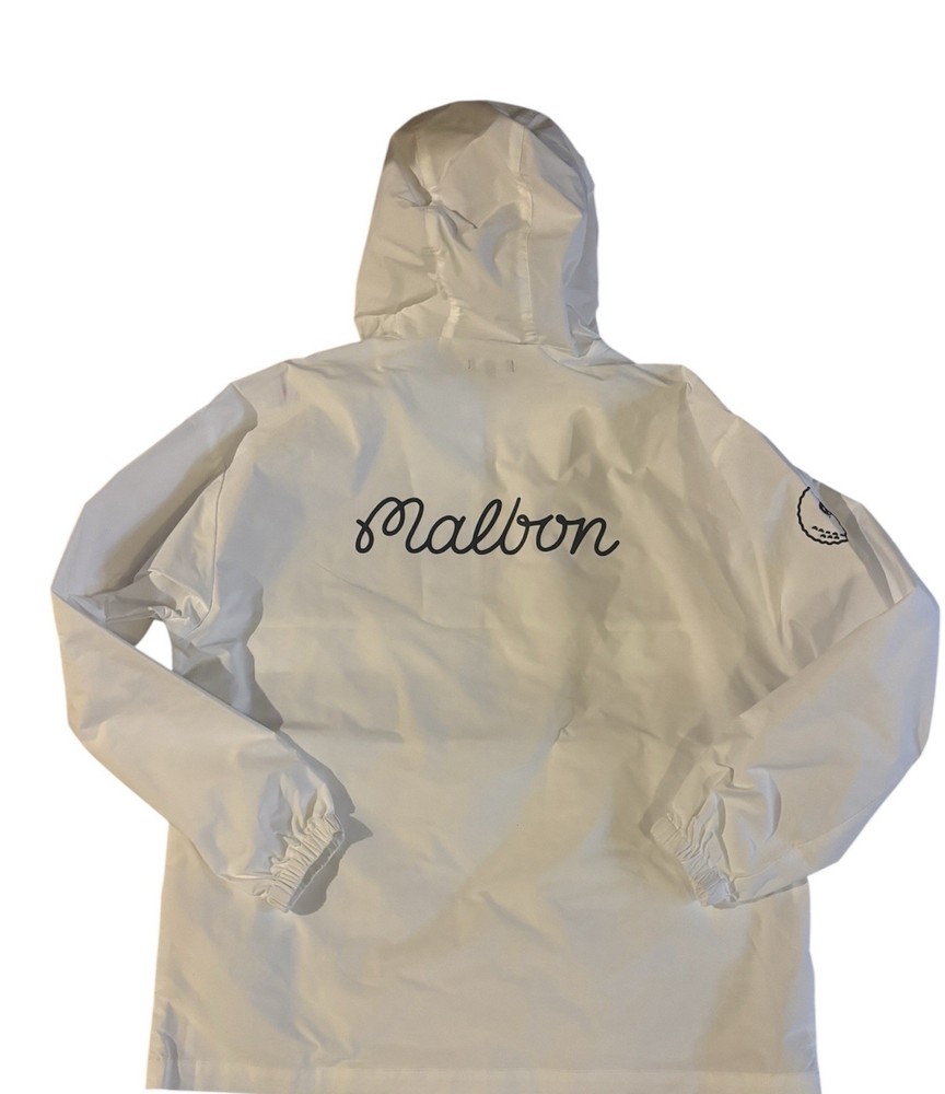 New Malbon Golf  Evergreen Nylon Golf Anorak Windbreaker Hoodie Pullover White L